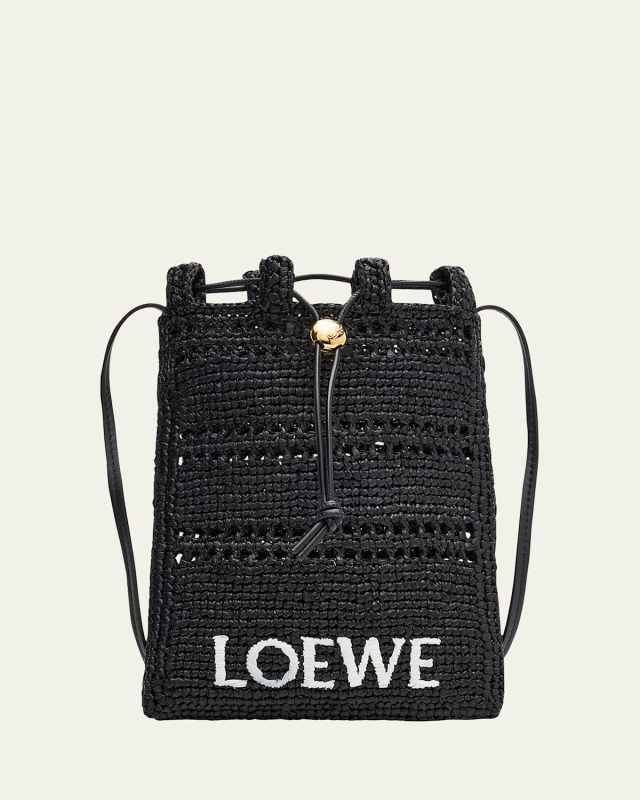 x Paula's Ibiza Drawstring Pocket Crossbody Bag in Raffia